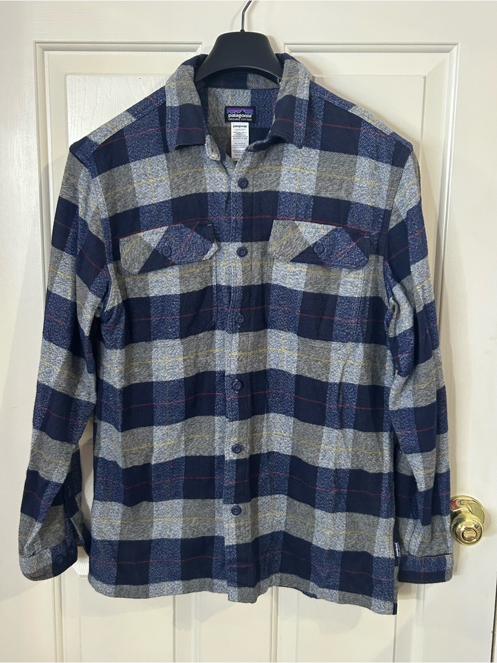 Patagonia Fjord Flannel Shirt Mens Medium Blue Gray Organic Cotton Long Sleeve